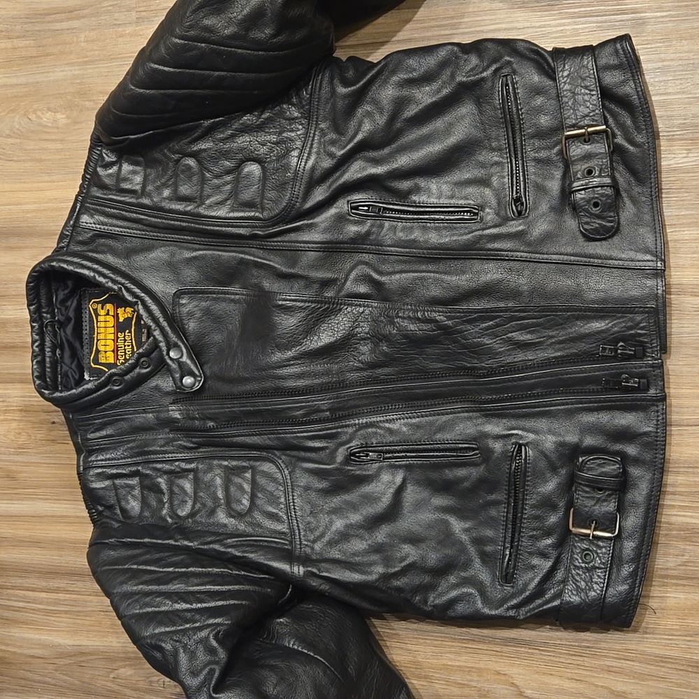 Bonus Leather Padded Double Zip Motorcycle Jacket